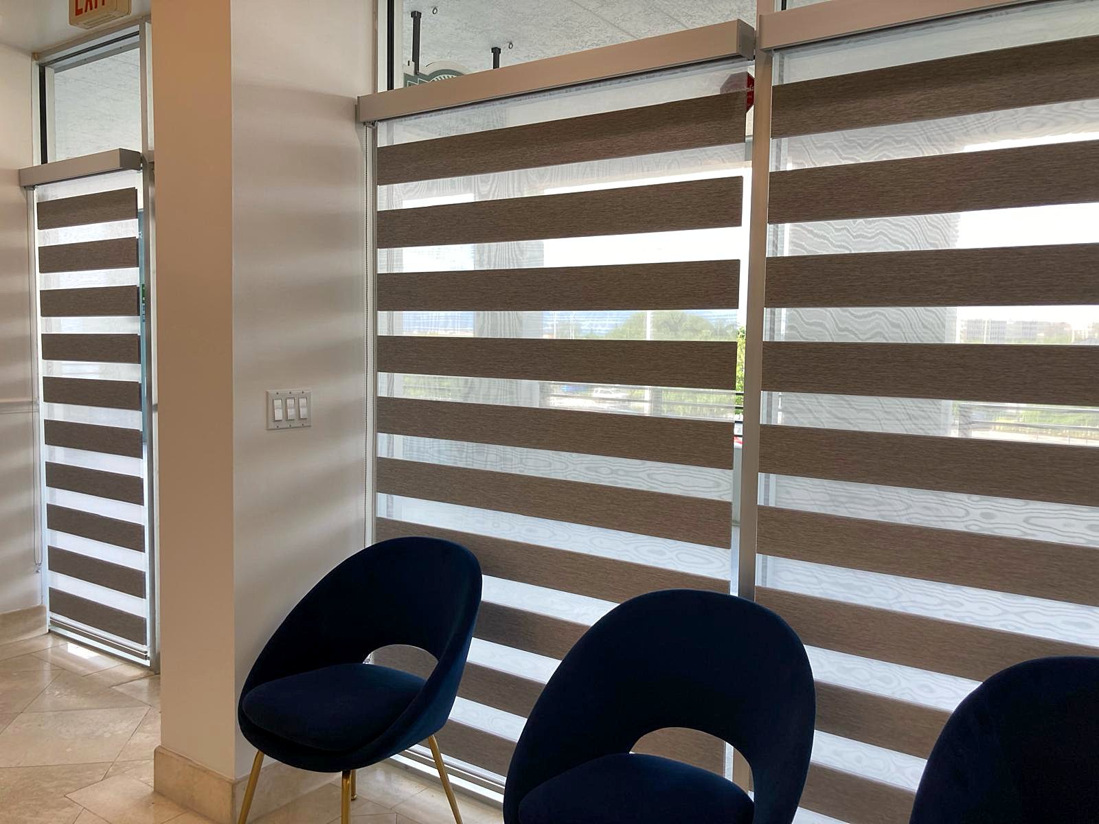 Zebra shades in an office waiting room